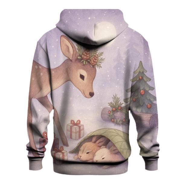 Woodland Deer Delivering Tiny Wrapped Gifts To Sleeping Rabbits designer hoodies