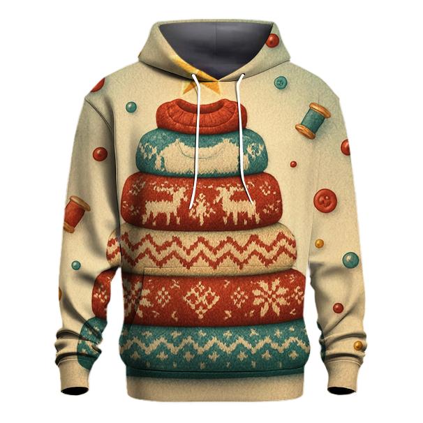 Christmas Tree Made Of Stacked Sweaters With Cozy Texture Illusions custom hoodies