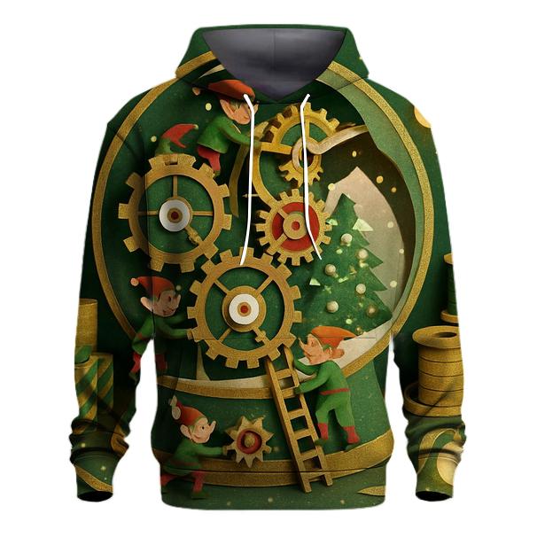Giant Snow Globe Workshop With Miniature Elves Inside Ornament Gears heavyweight hoodies