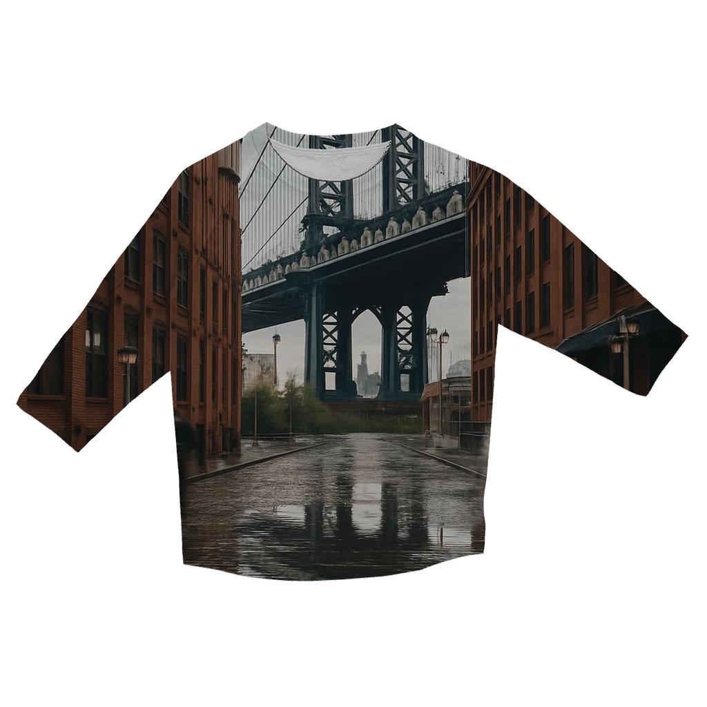 After Rain Steam Rising On The Manhattan Bridge Overlook custom 3/4 sleeve shirts