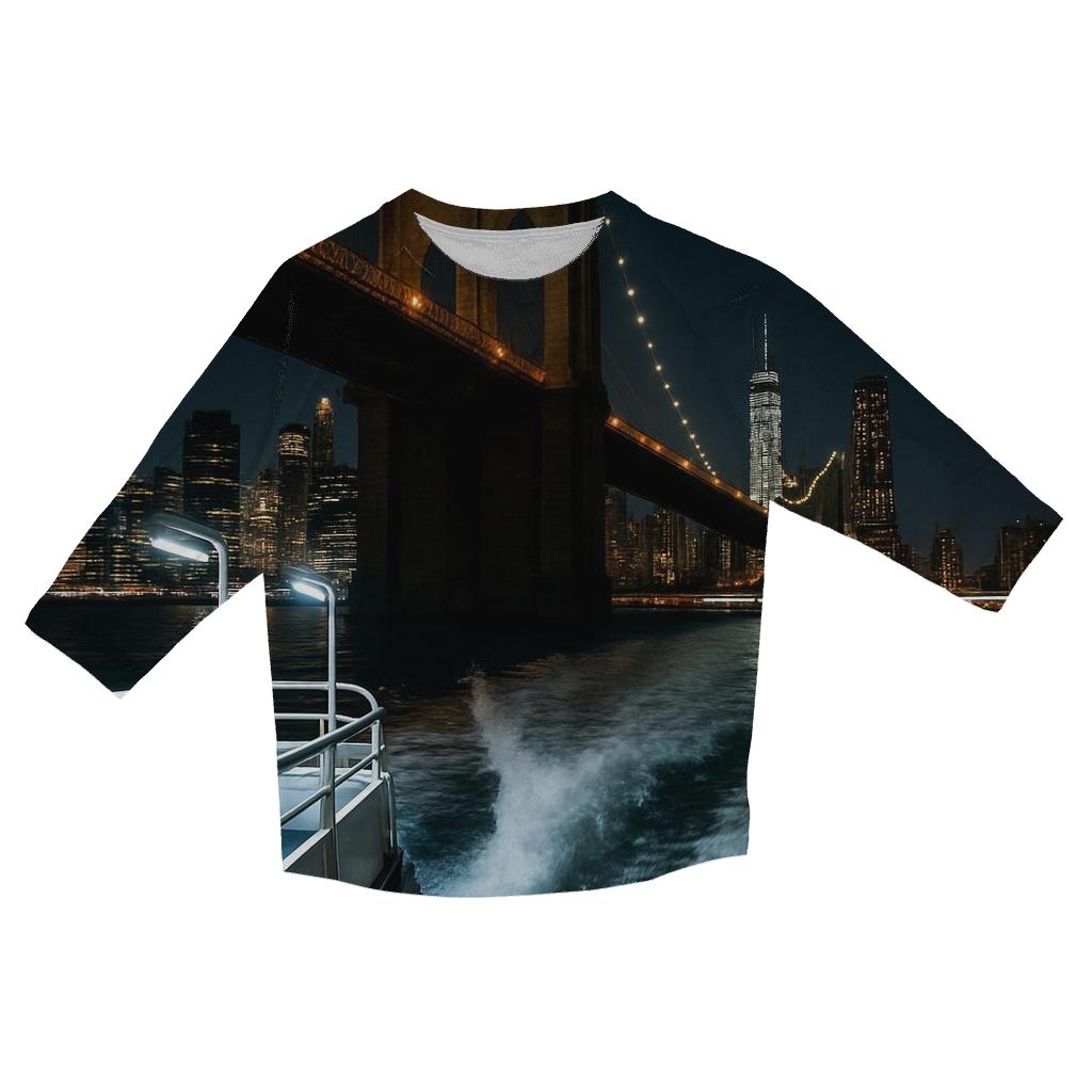Midnight Ferry Wake Under The Brooklyn Bridge designer 3/4 sleeve blouses