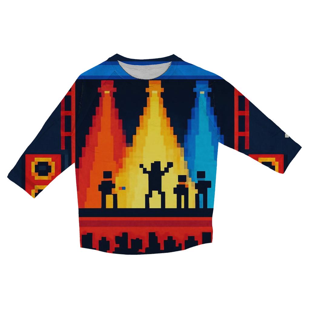 Pixel Pop Stage Panorama casual three quarter sleeve shirts