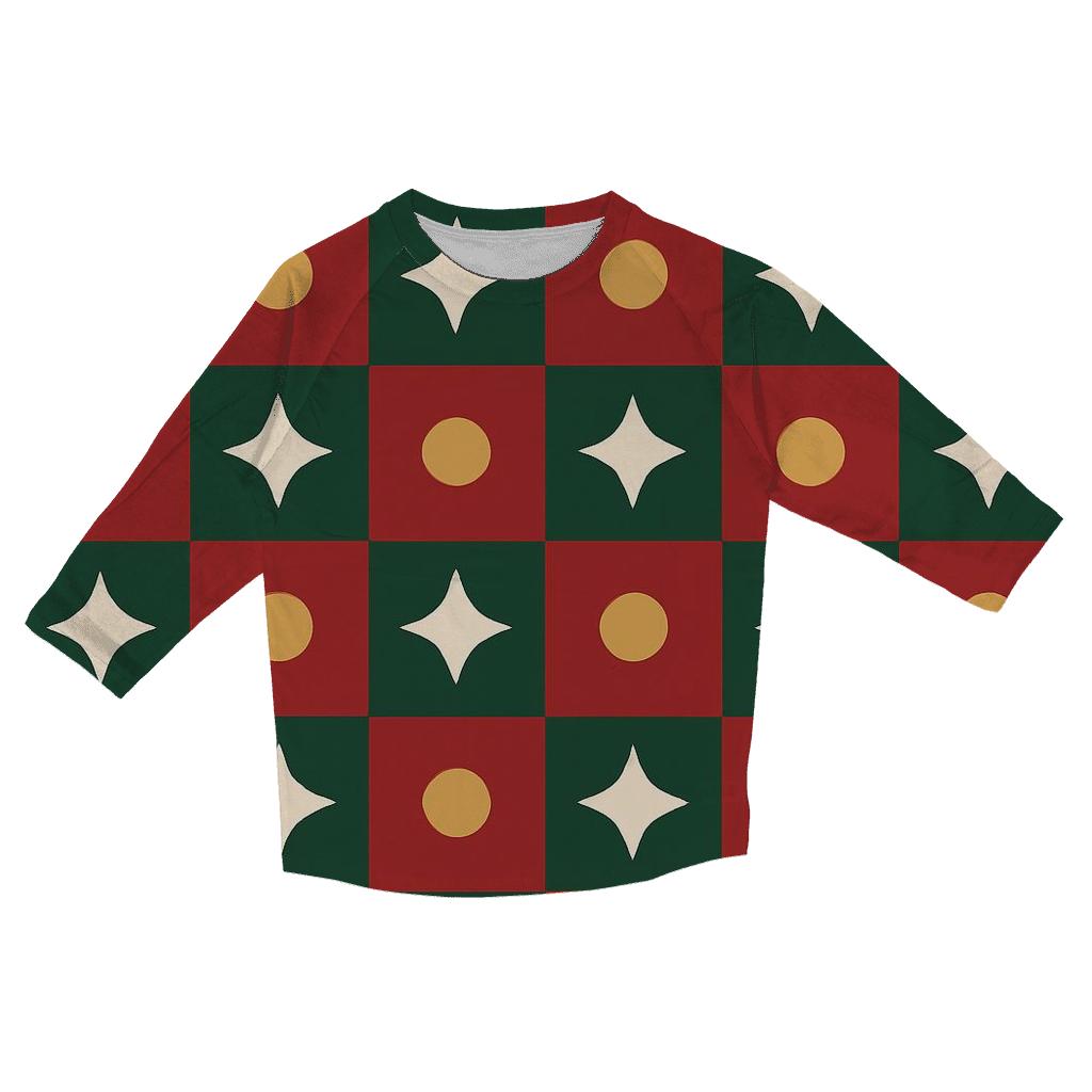 Festive Star Quilt Checkerboard printed three quarter sleeve shirts