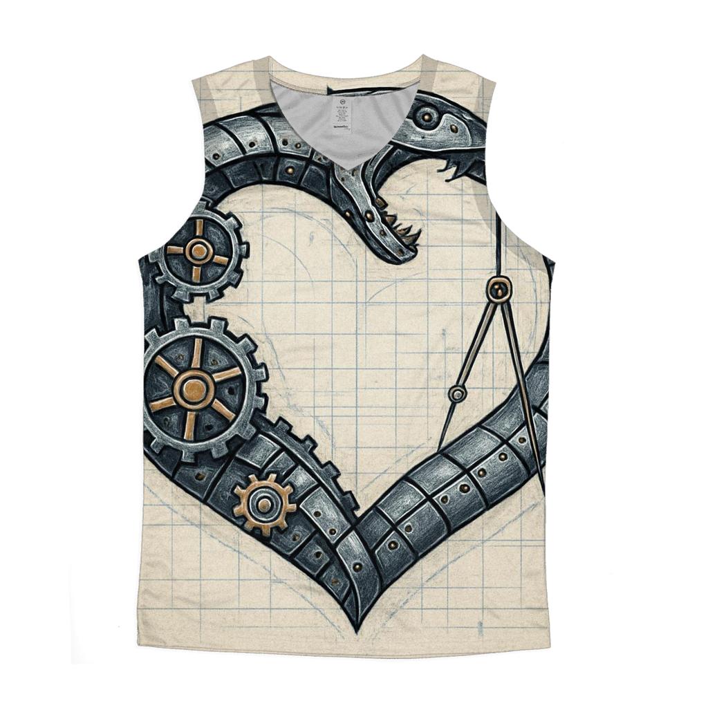 Clockwork Ouroboros Blueprint Heart graphic print tank tops