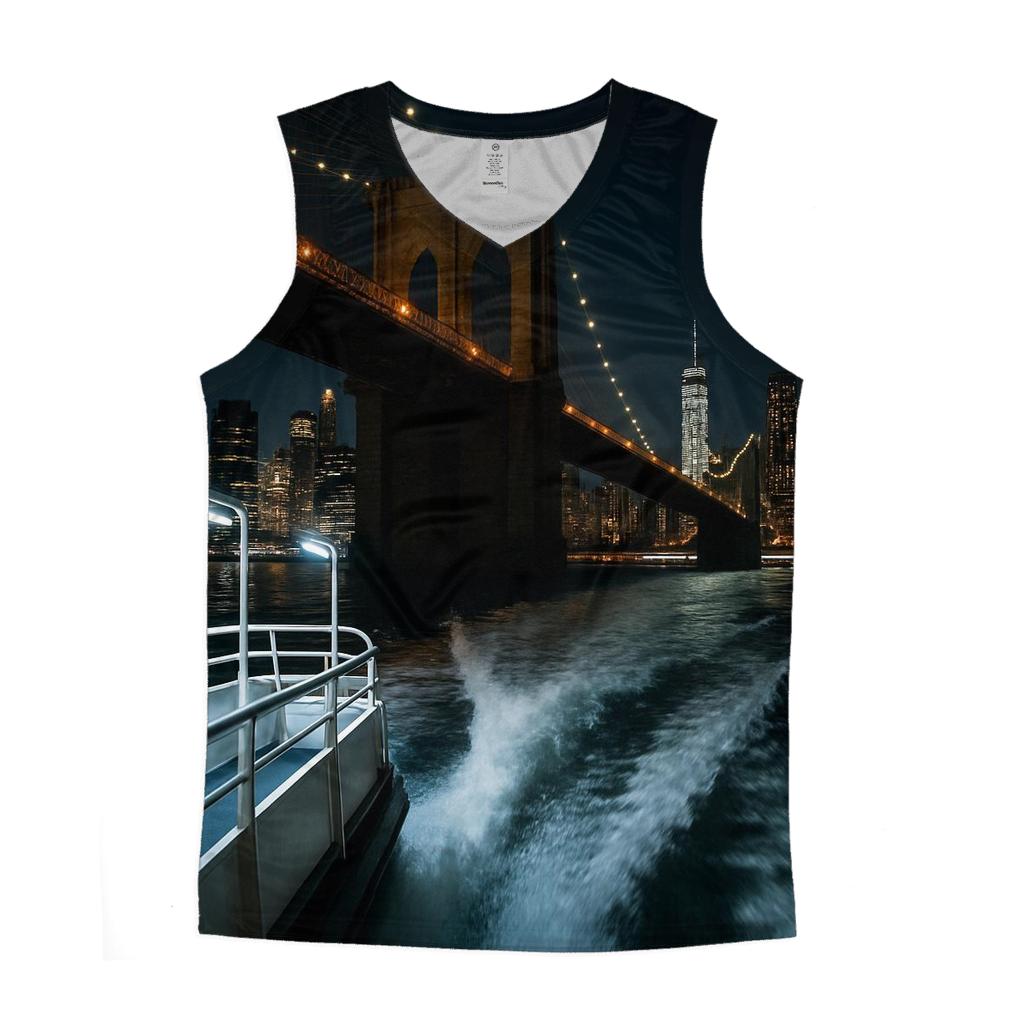 Midnight Ferry Wake Under The Brooklyn Bridge custom tank tops