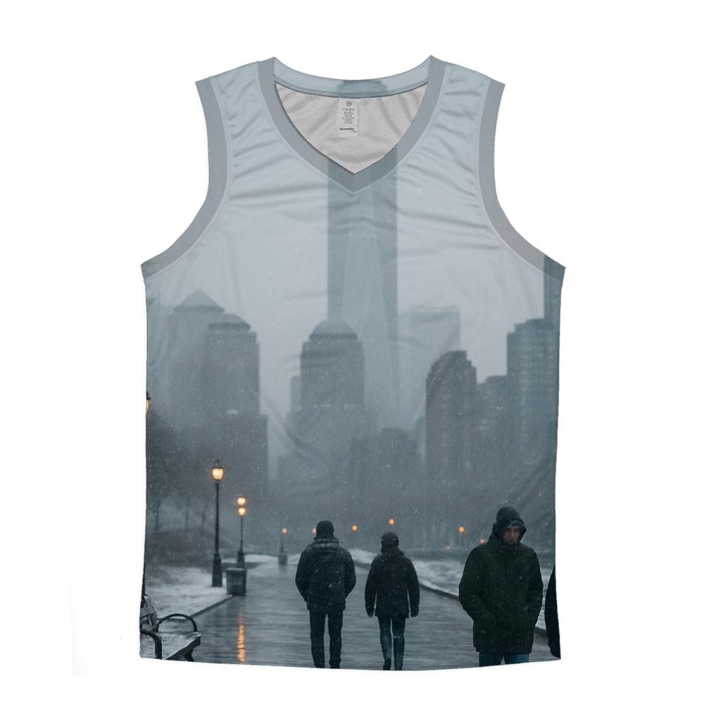 Snowfall Softens The Financial District From Battery Park custom tank tops