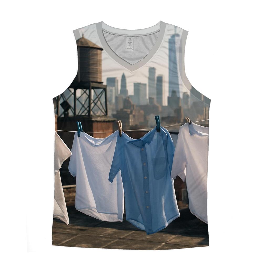 Chinatown Rooftop Laundry Lines With Downtown Skyline Beyond personalized athletic tanks