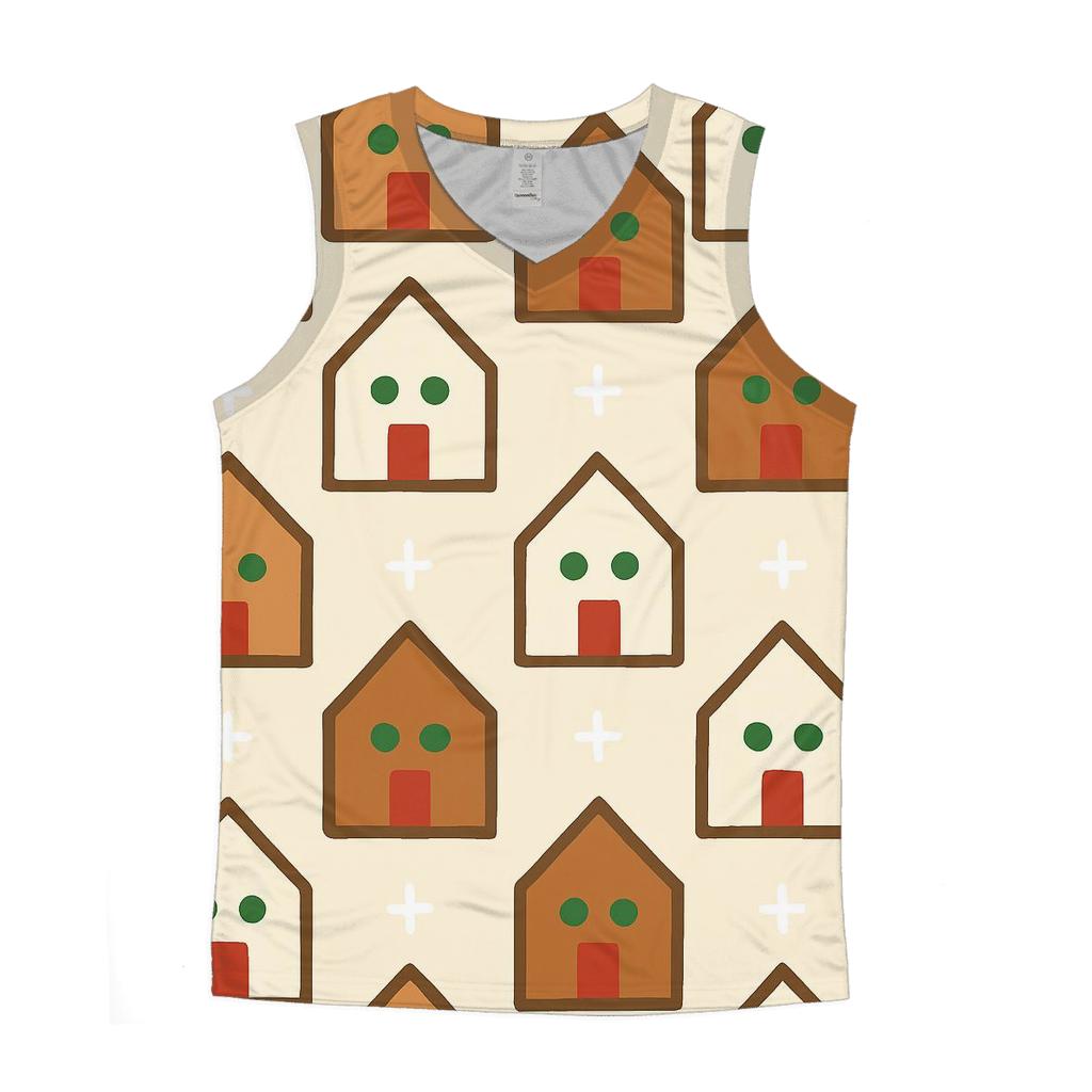 Gingerbread House Block Pattern graphic print tank tops