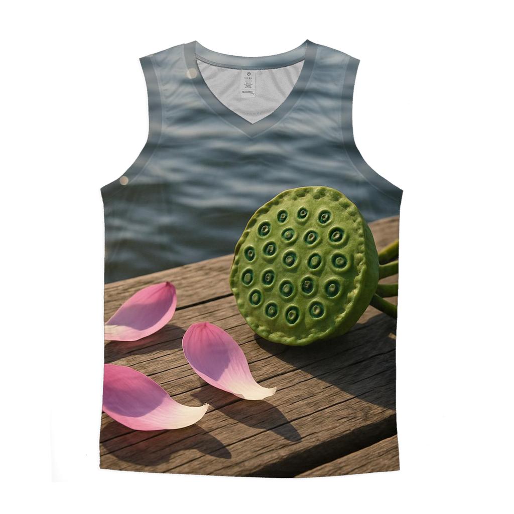 Lotus Seed Pod Study At A Lakeside Pier custom tank tops