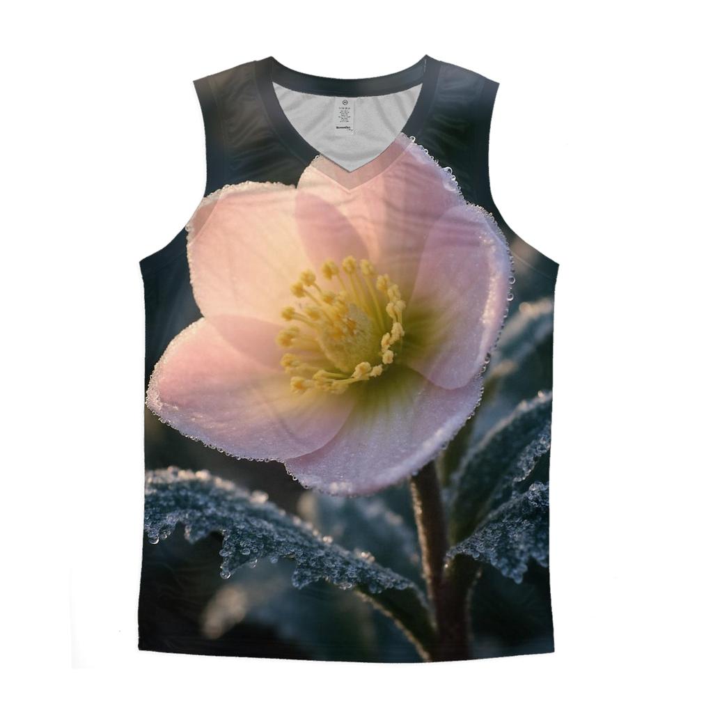 Winter Hellebore Bloom Through Frosted Leaves custom tank tops