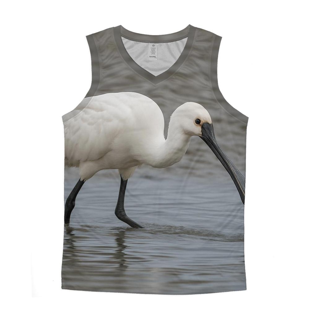 Estuary Low Tide Forage Eurasian Spoonbill graphic print tank tops