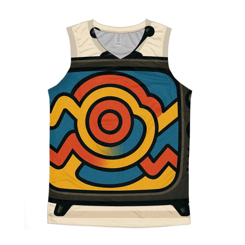 Retro TV Signal Bloom graphic print tank tops