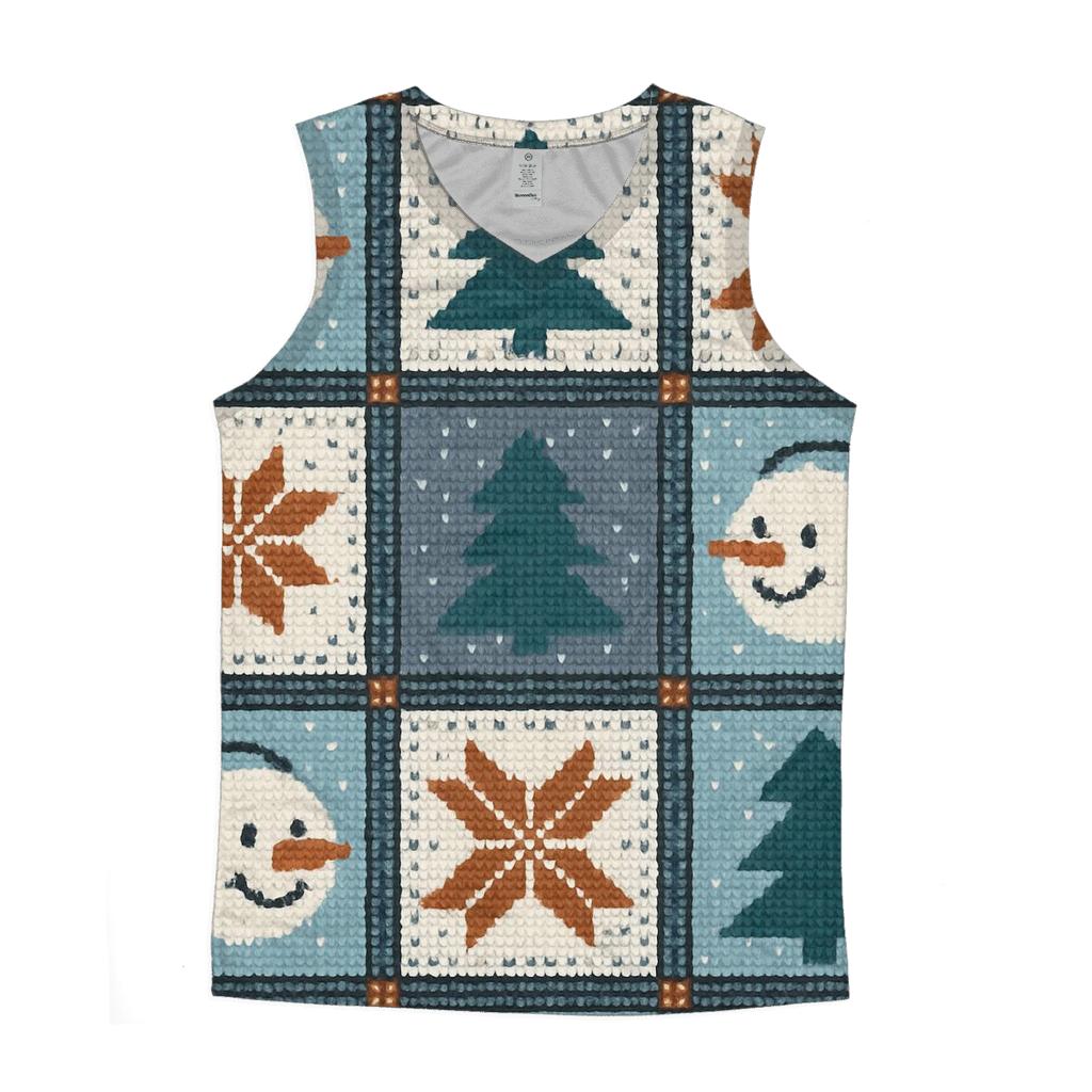 Snowman Satellite Dish Patchwork Design sports performance tank tops