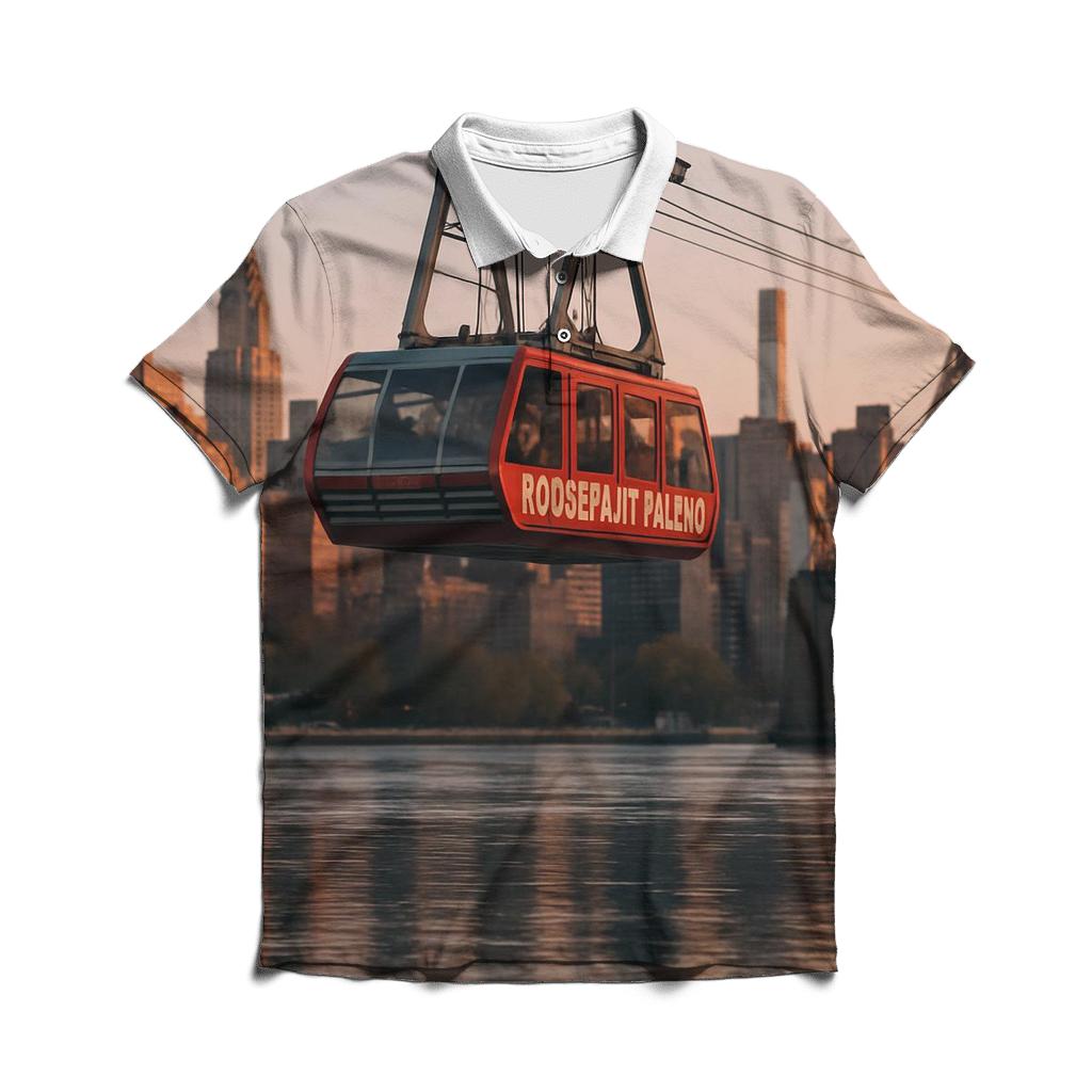 First Light Over Roosevelt Island Tramway branded logo polo shirts