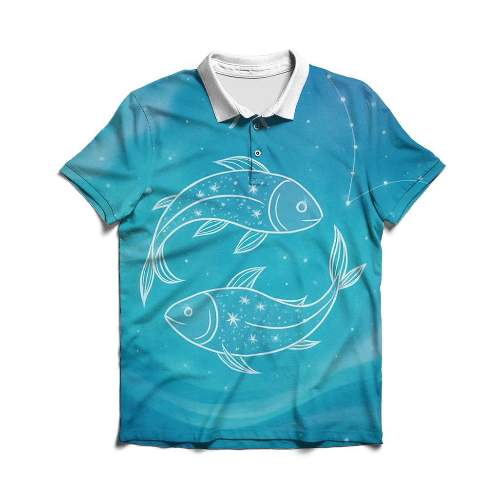 Pisces Twin Fish Dream Current premium cotton polo shirts