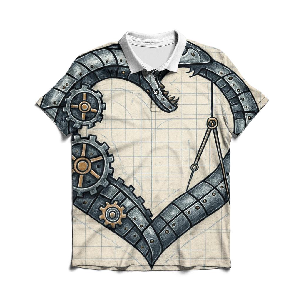 Clockwork Ouroboros Blueprint Heart casual sports polo shirts