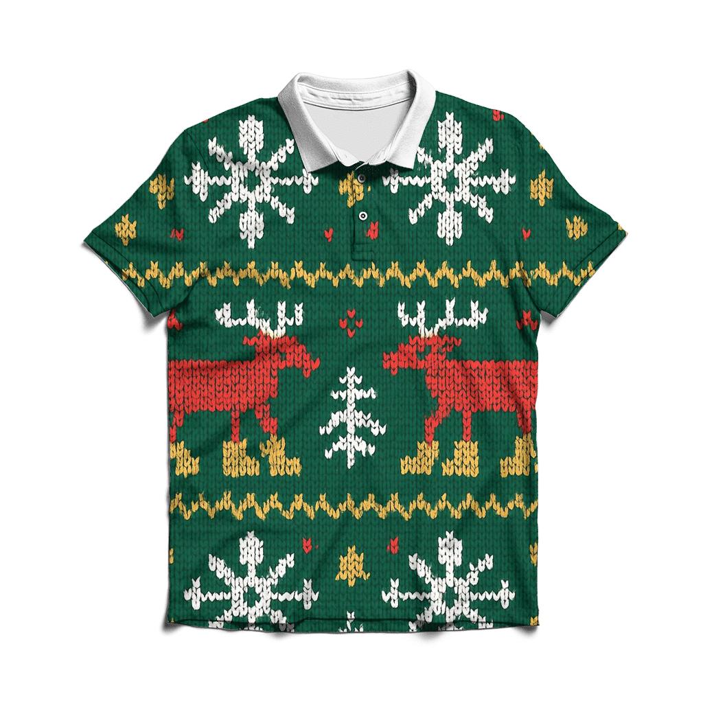 Reindeer Moon Boot Fair Isle Design premium cotton polo shirts