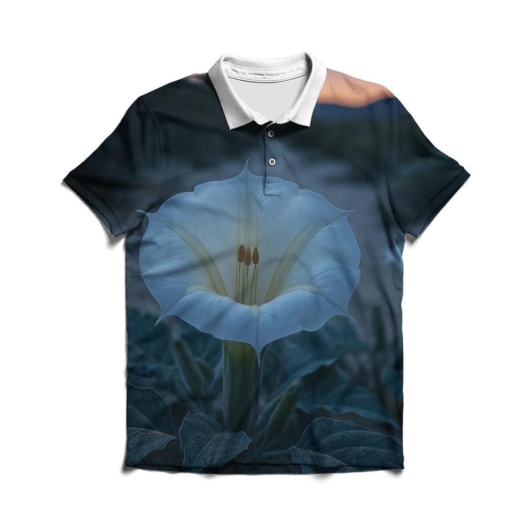 Desert Evening Bloom Of Sacred Datura premium cotton polo shirts