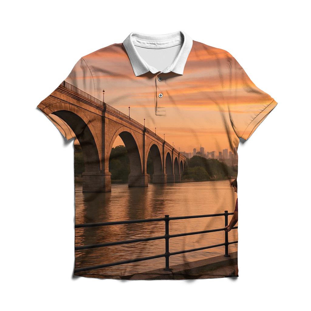 Harlem River Sunset With High Bridge And Distant Midtown personalized polo shirts
