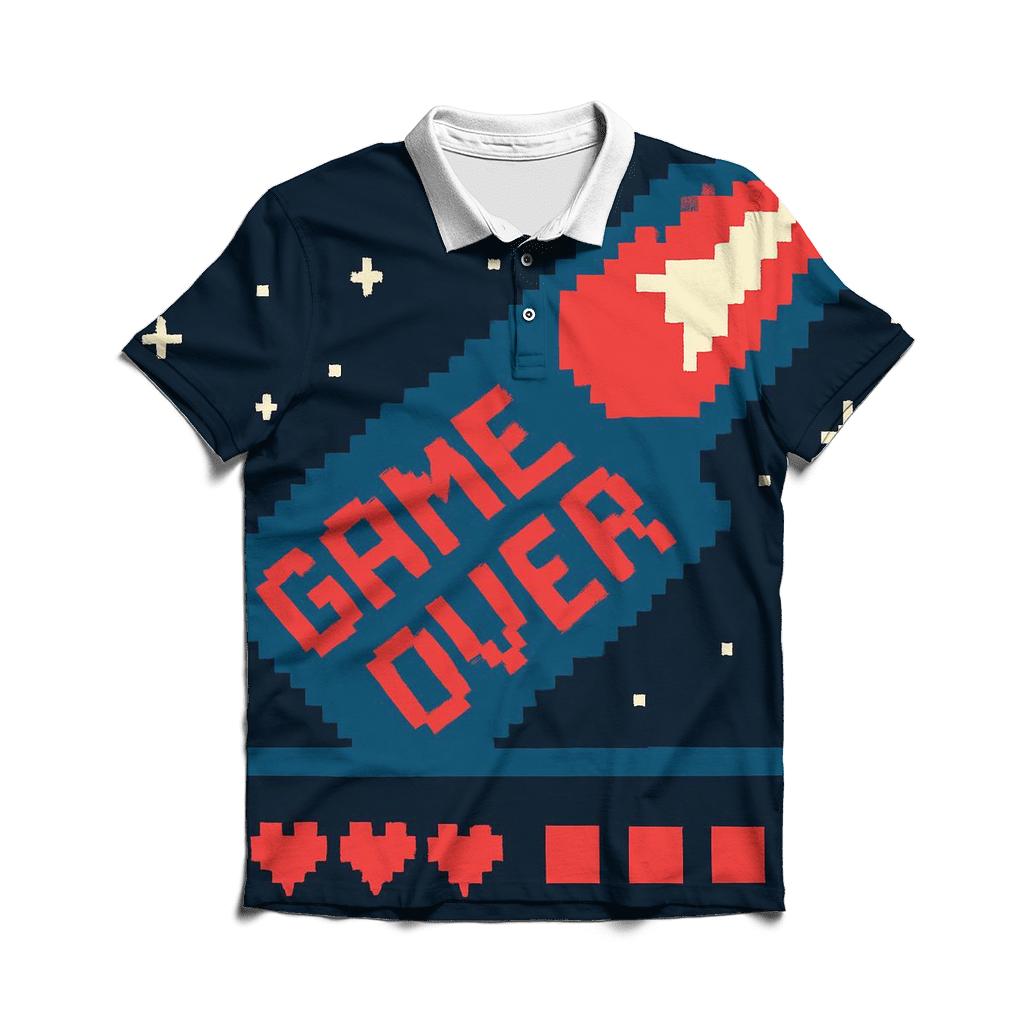 Pixel Comet Game Over Sky custom polo shirts