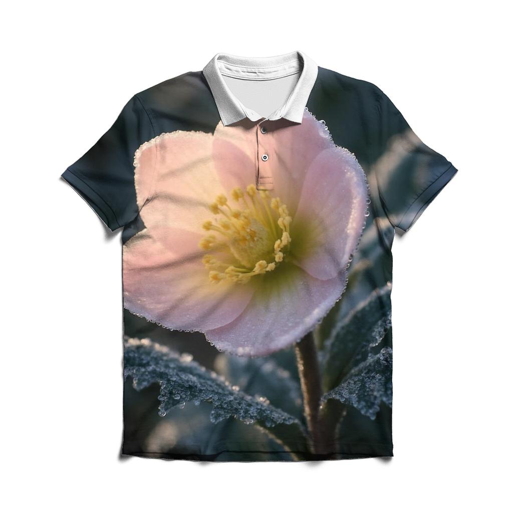 Winter Hellebore Bloom Through Frosted Leaves branded logo polo shirts