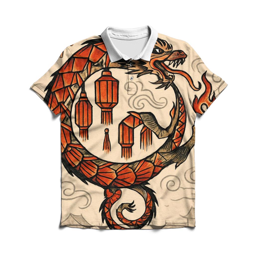 Ouroboros Lantern Festival Loop premium cotton polo shirts