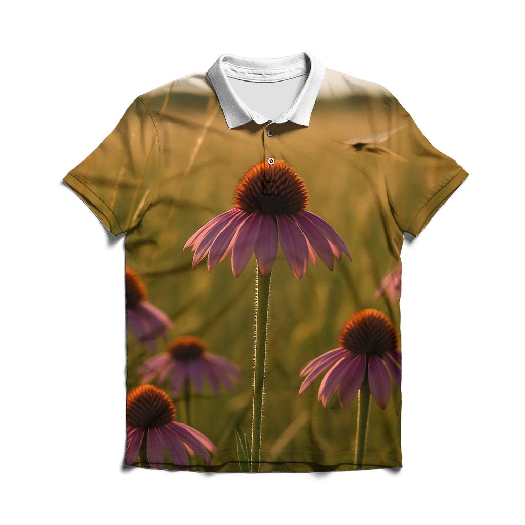 Wild Prairie Coneflower And Pollinator Path Blur custom polo shirts