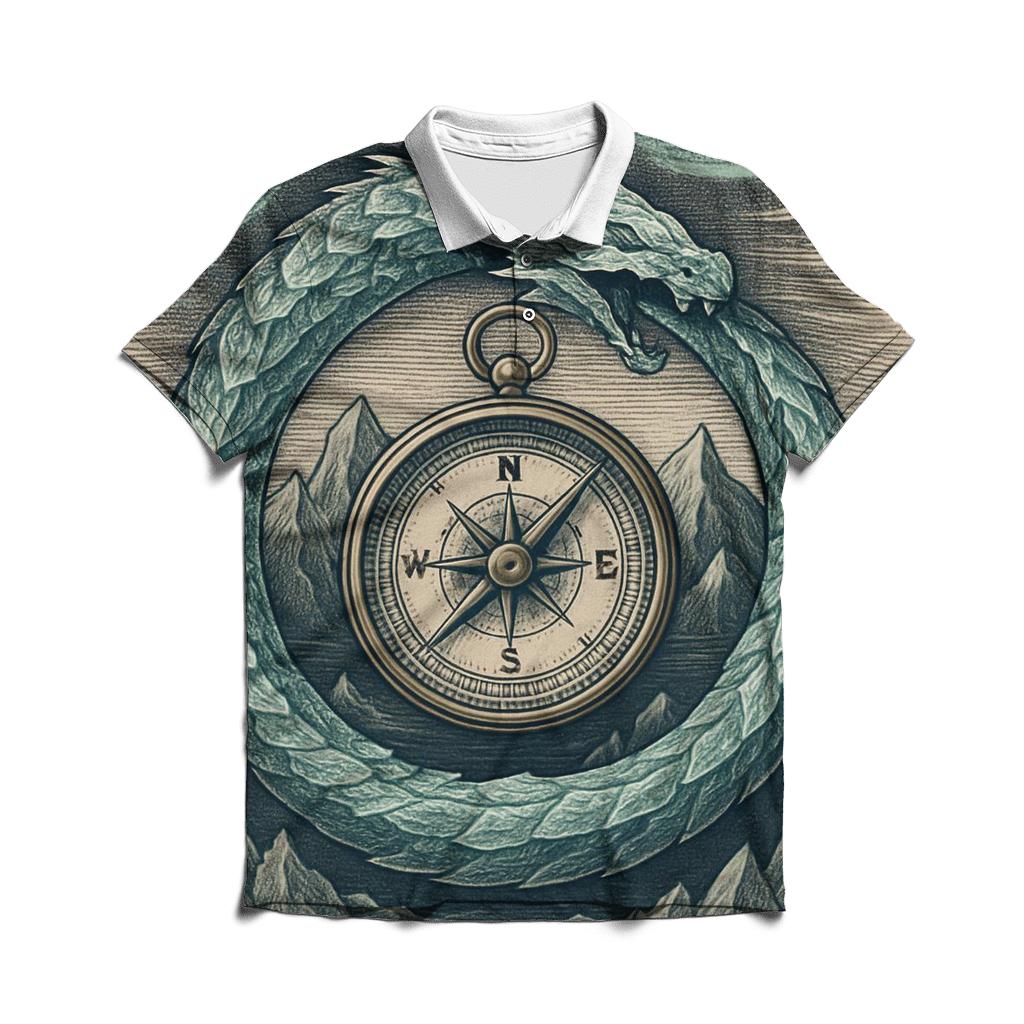 Glacial Ouroboros With Polar Compass premium cotton polo shirts