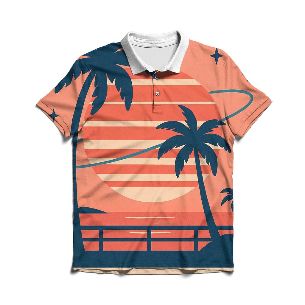 Sunset Orbit Palm Postcard casual sports polo shirts