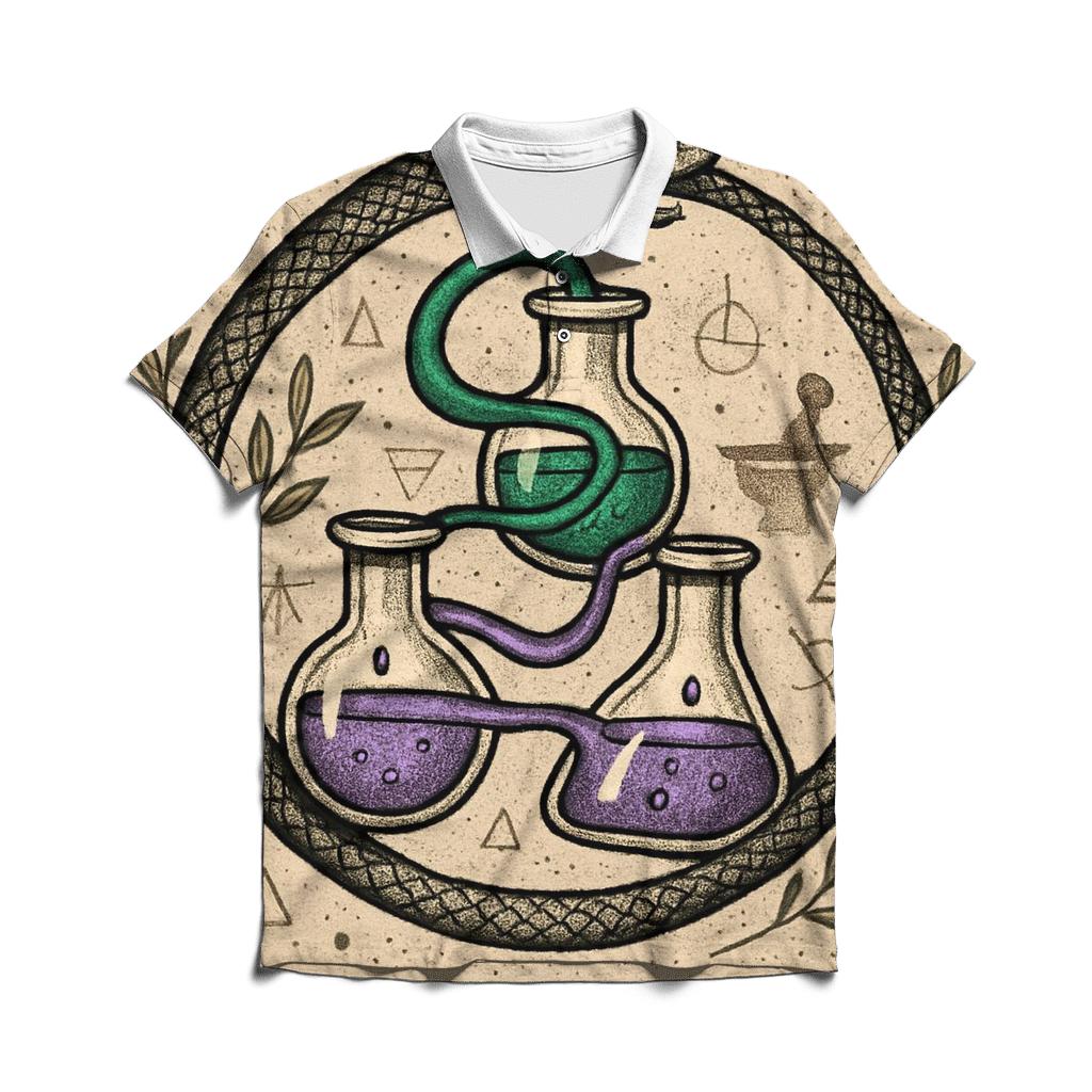 Ouroboros Garden Of Alchemical Vials premium cotton polo shirts