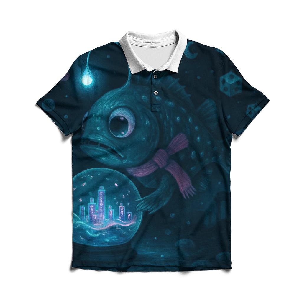 Lanternfish In A Snow Globe City premium cotton polo shirts