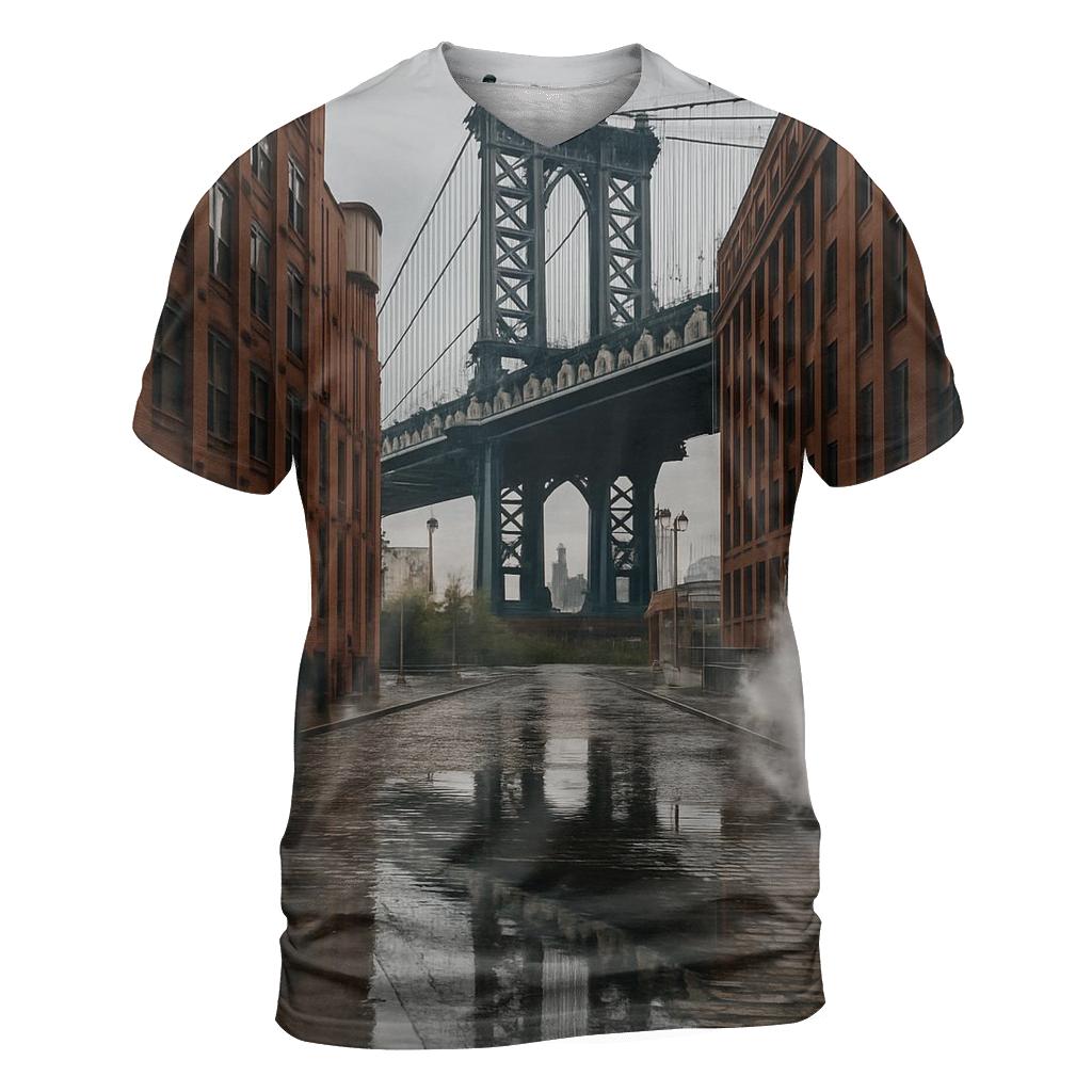 After Rain Steam Rising On The Manhattan Bridge Overlook artistic all-over print tops