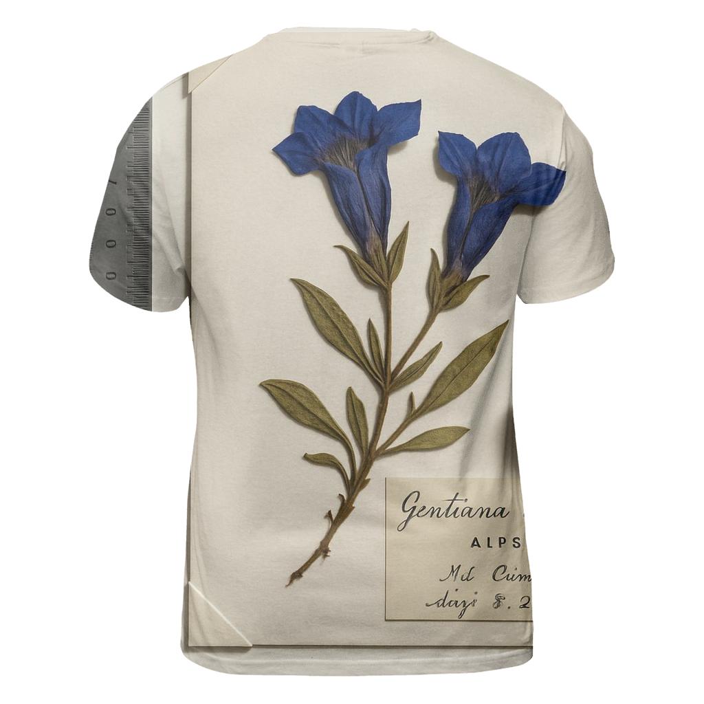 Pressed Herbarium Sheet With Alpine Gentian unique graphic print tees