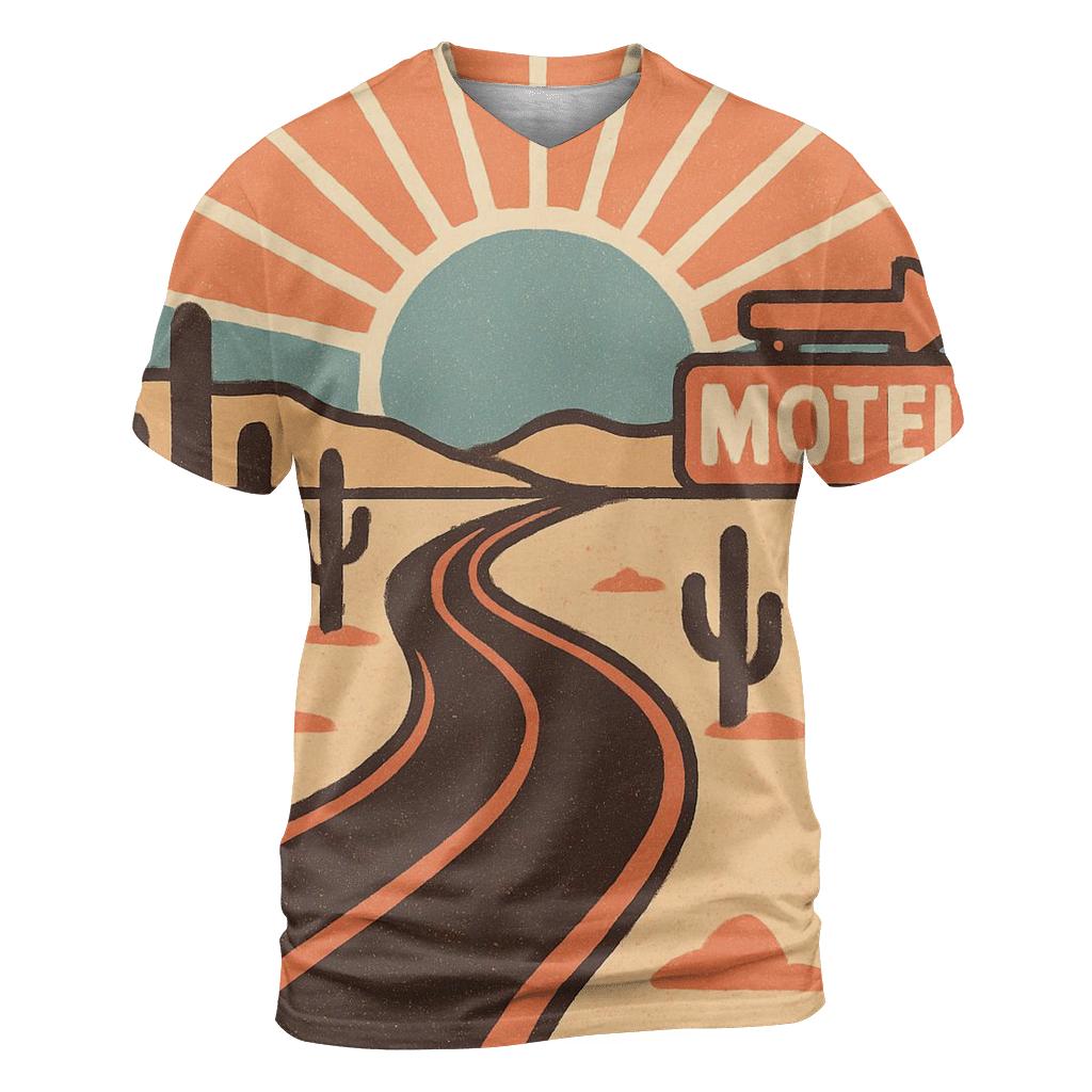 Desert Road Trip Sunburst Map unique graphic print tees