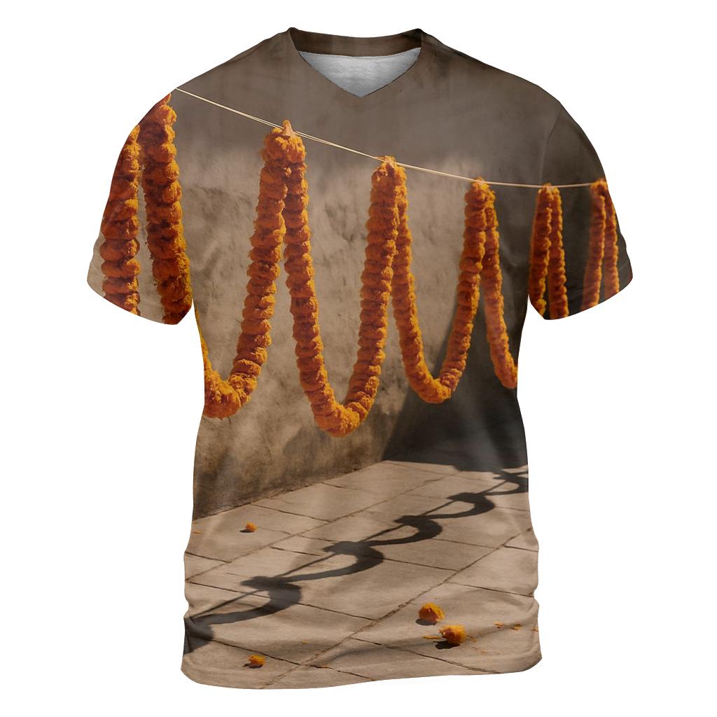 Sunlit Marigold Garlands Drying In A Courtyard personalized full print shirts