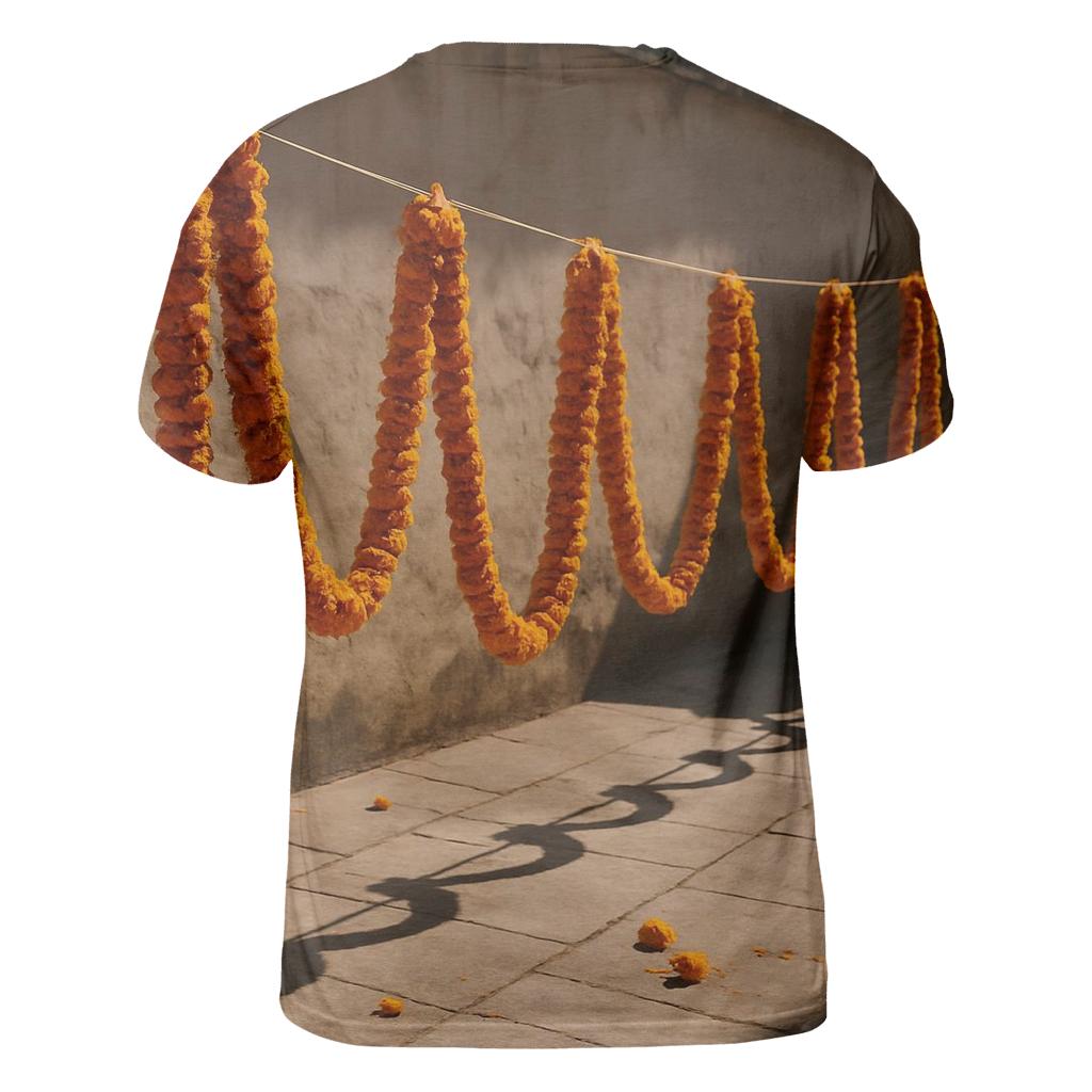 Sunlit Marigold Garlands Drying In A Courtyard personalized full print shirts