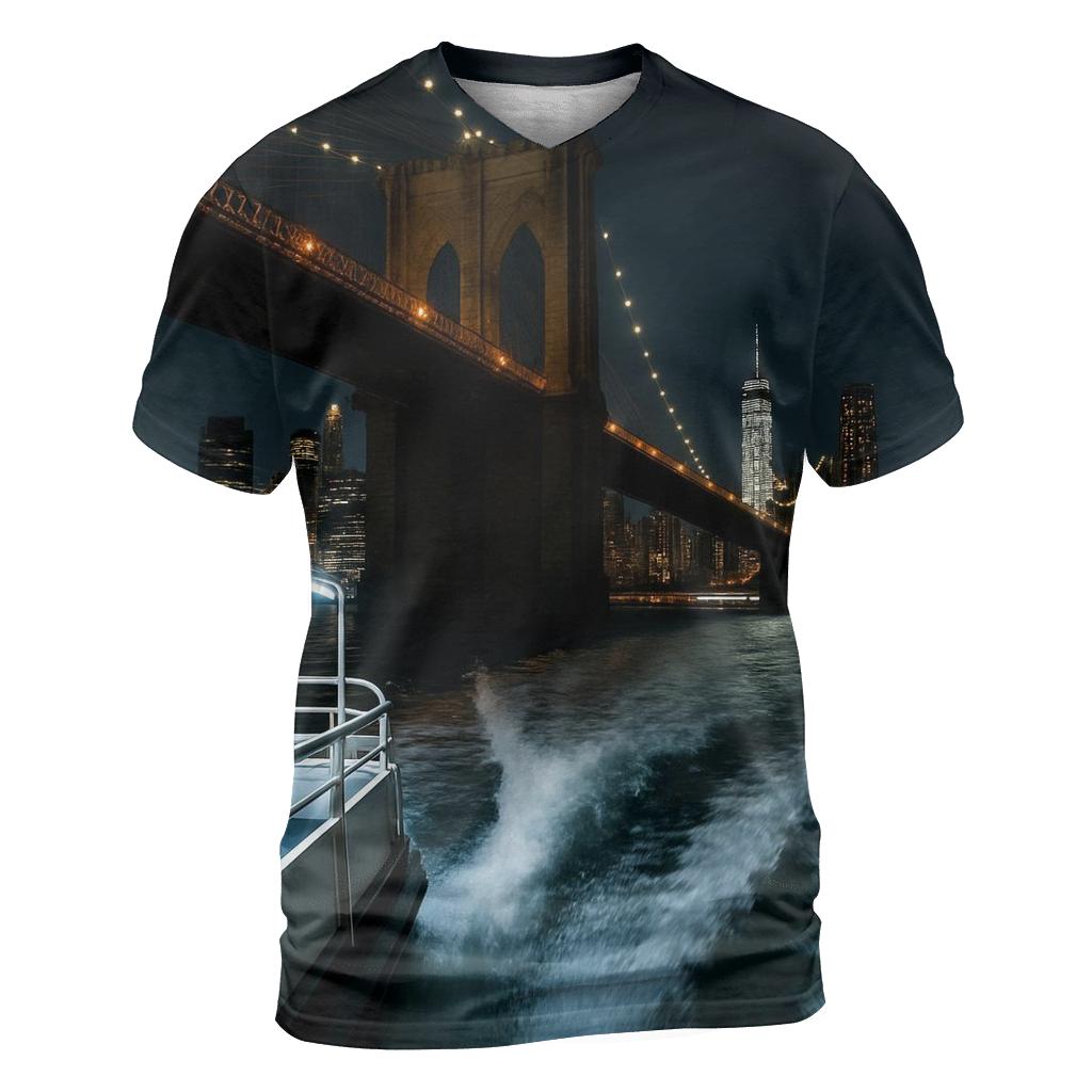 Midnight Ferry Wake Under The Brooklyn Bridge unique graphic print tees