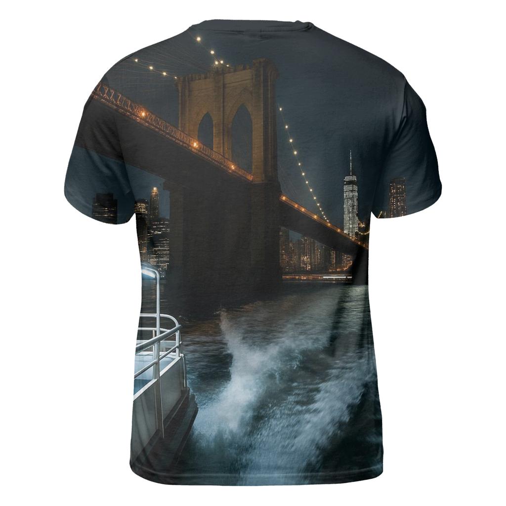 Midnight Ferry Wake Under The Brooklyn Bridge unique graphic print tees