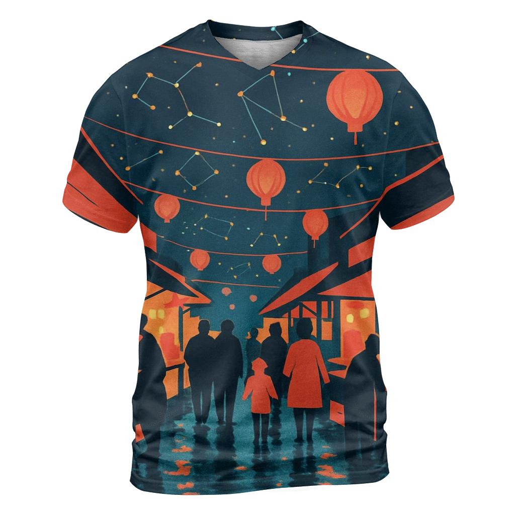 Neon Night Market Constellations artistic all-over print tops