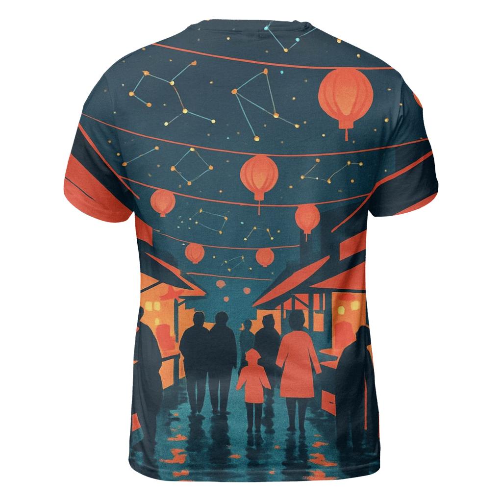 Neon Night Market Constellations artistic all-over print tops
