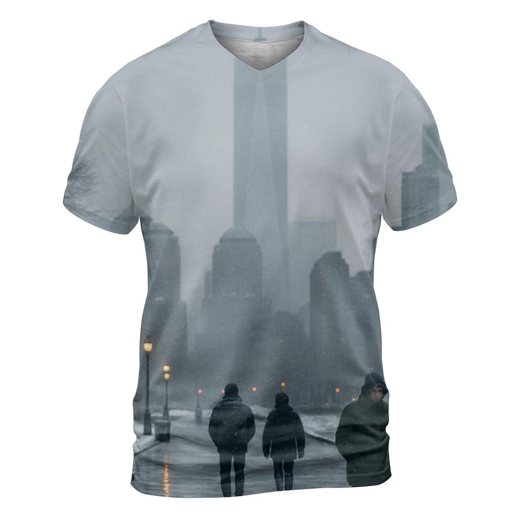 Snowfall Softens The Financial District From Battery Park artistic all-over print tops