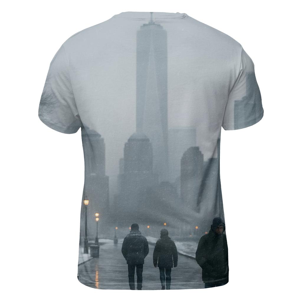 Snowfall Softens The Financial District From Battery Park artistic all-over print tops