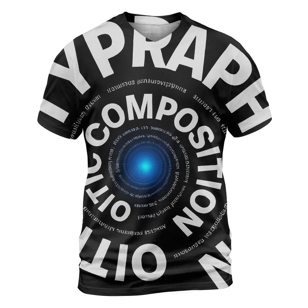Gravity Well Typography Spiral artistic all-over print tops