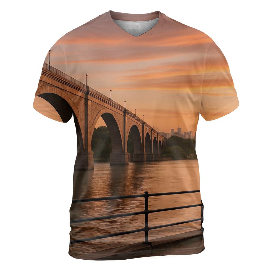 Harlem River Sunset With High Bridge And Distant Midtown artistic all-over print tops