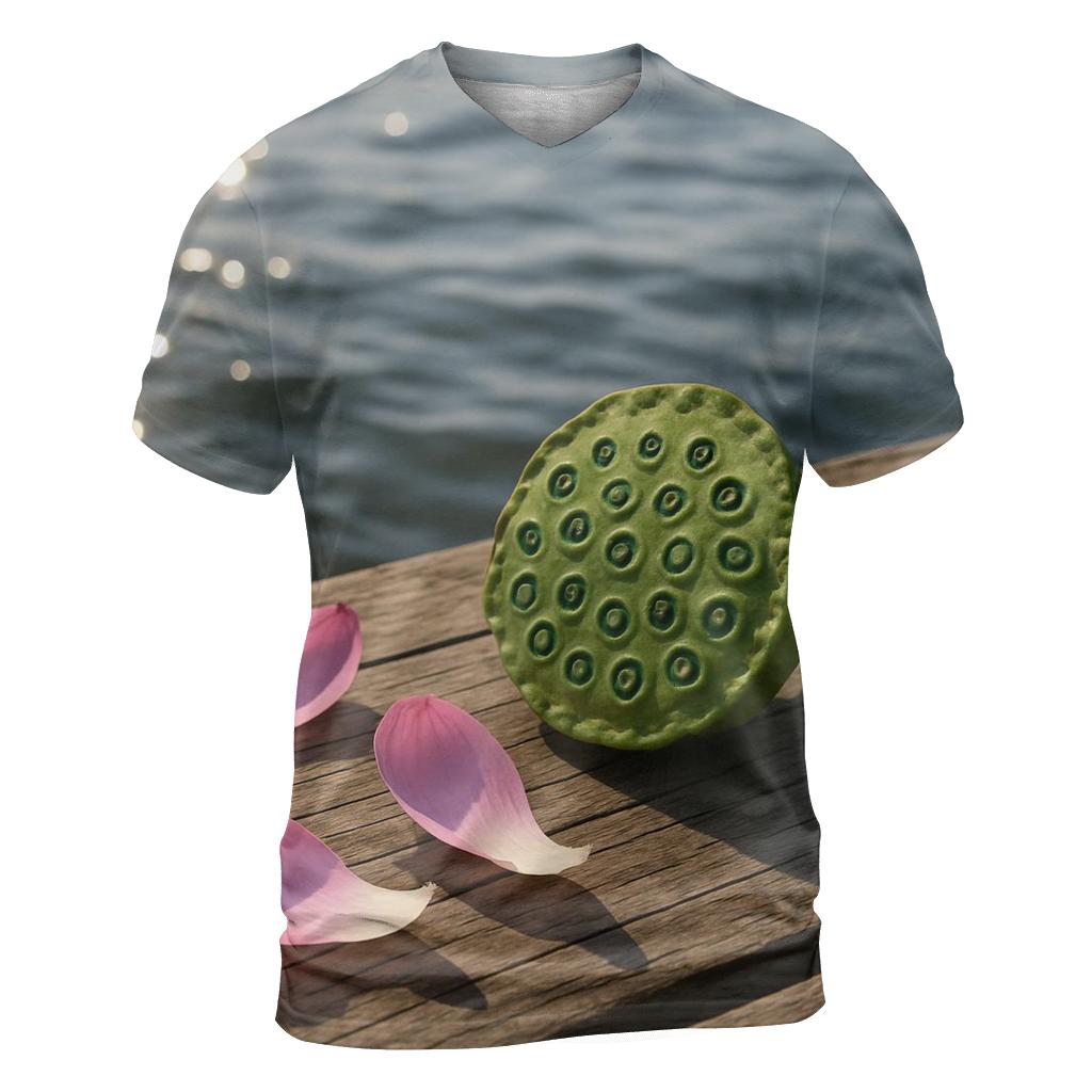 Lotus Seed Pod Study At A Lakeside Pier creative print fashion shirts
