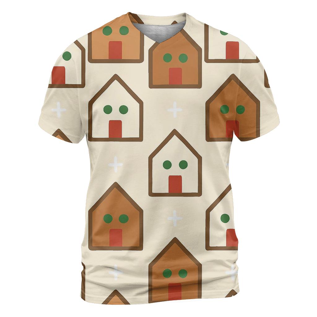 Gingerbread House Block Pattern creative print fashion shirts
