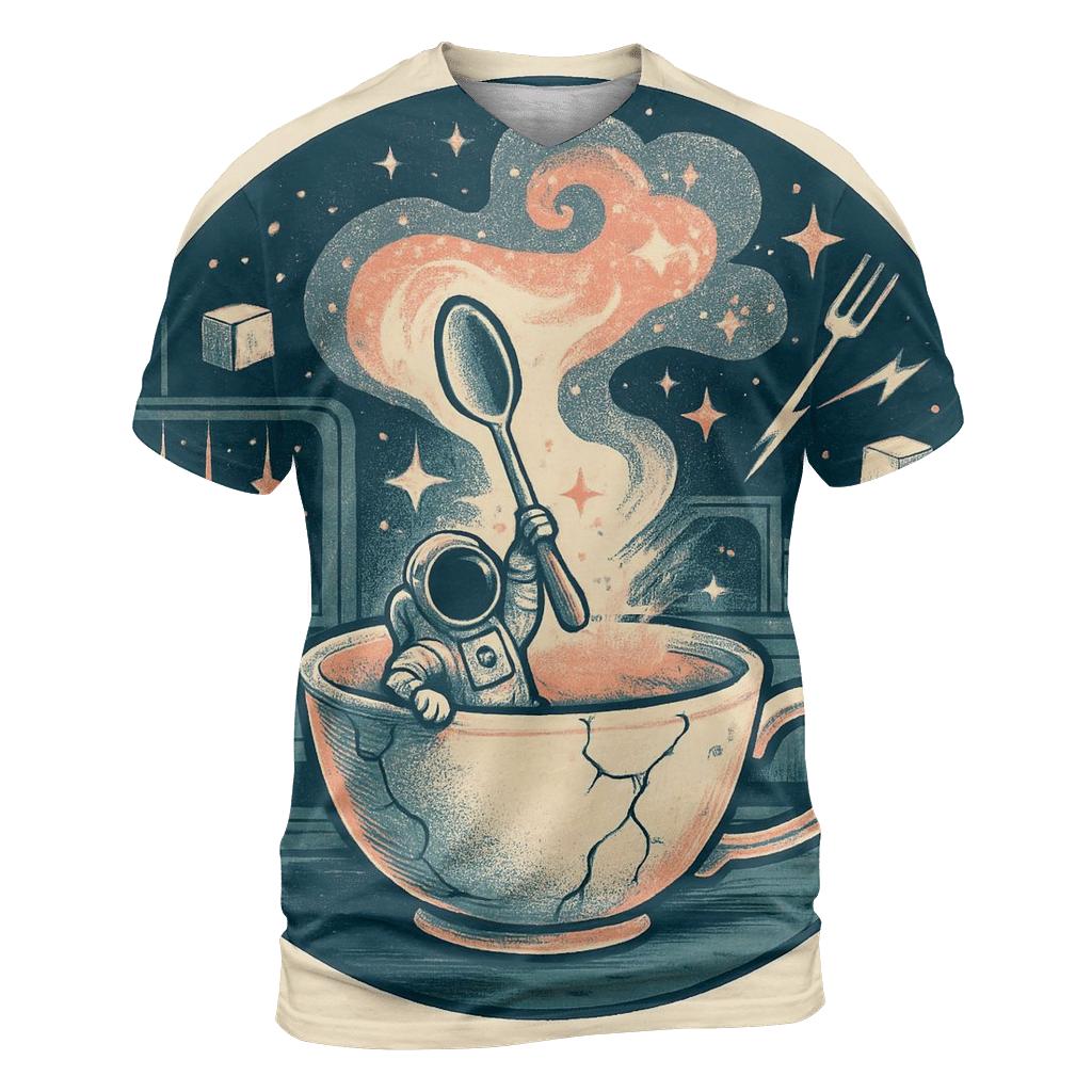 Teacup Astronaut Rumble vibrant all-over design tees