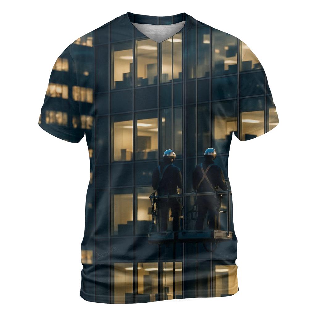 Night Work Window Cleaners Against The Midtown Grid unique graphic print tees