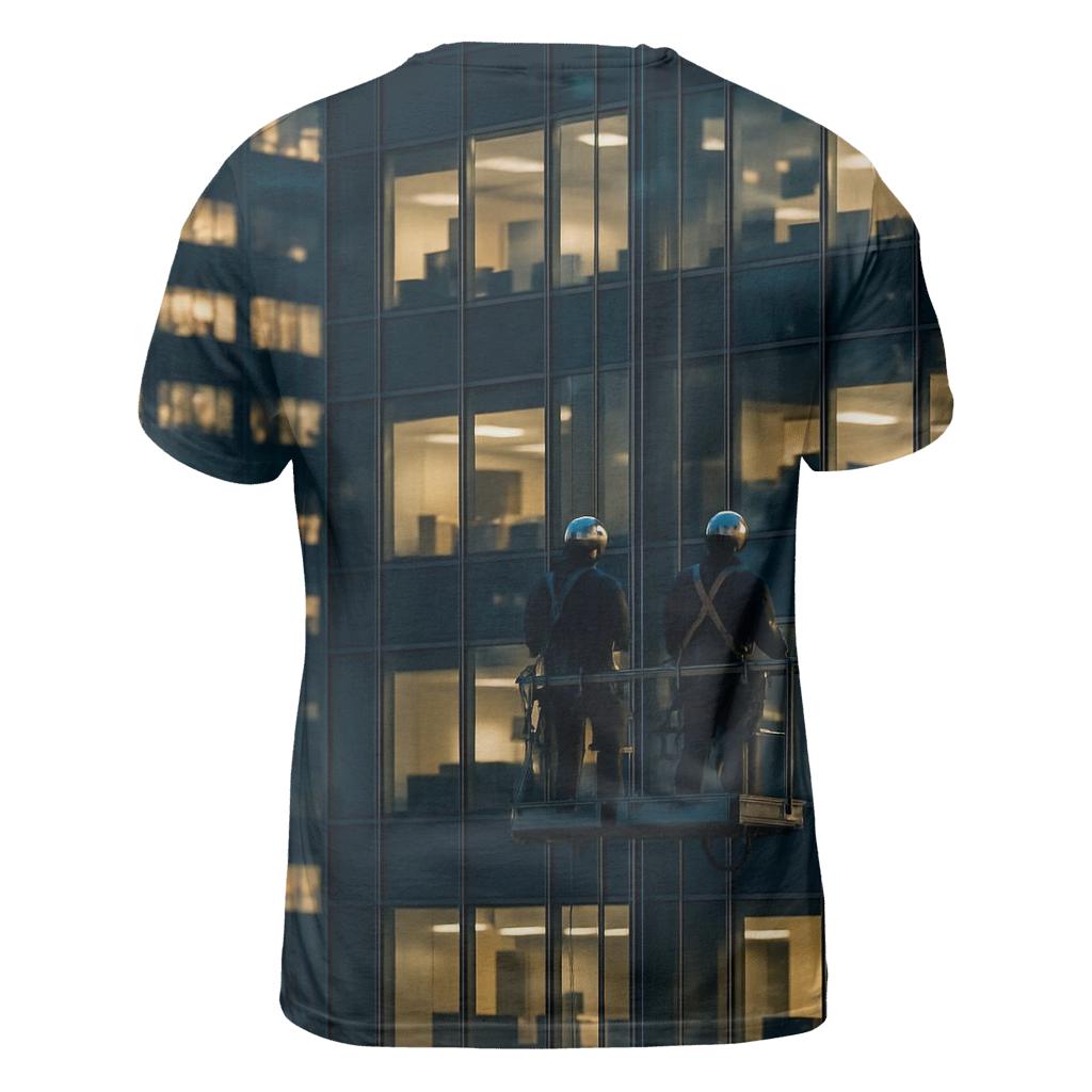Night Work Window Cleaners Against The Midtown Grid unique graphic print tees