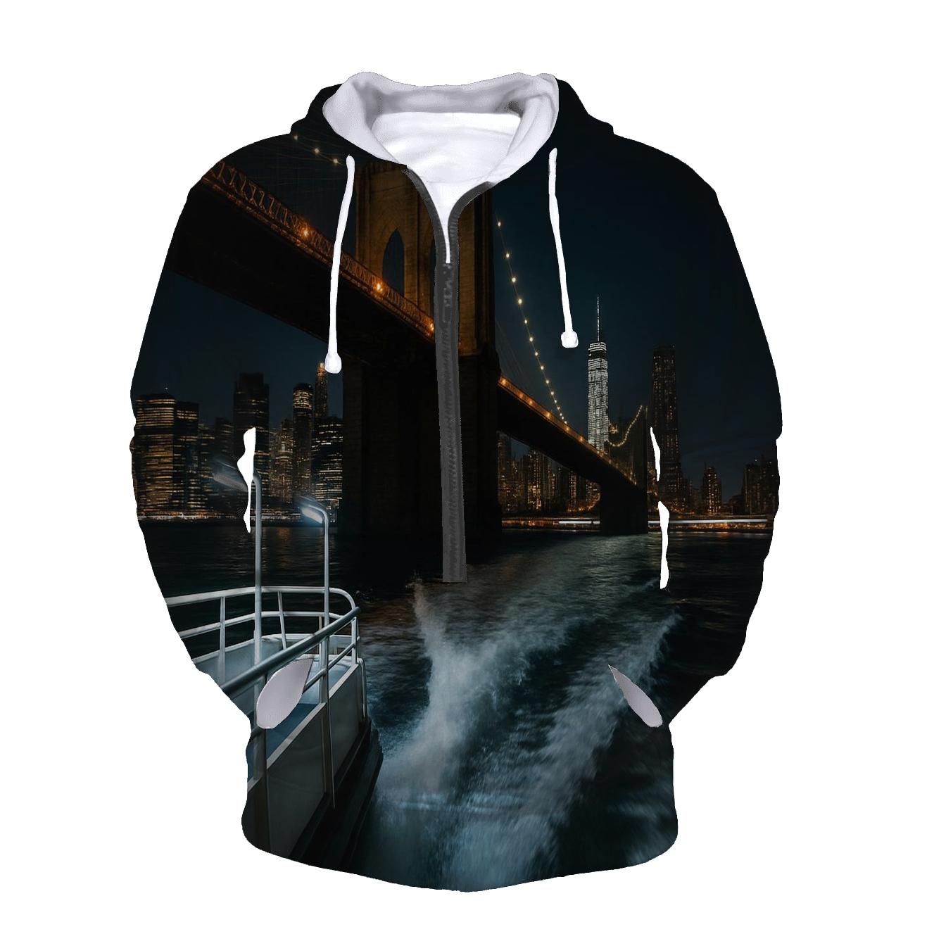 Midnight Ferry Wake Under The Brooklyn Bridge graphic hoodies